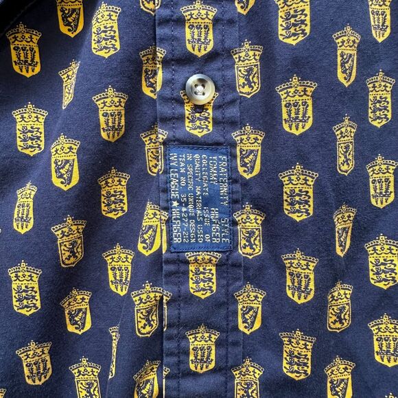 RARE 90s Tommy Hilfiger Shirt Fraternity Style Ivy League AOP VINTAGE Size M - Picture 5 of 10